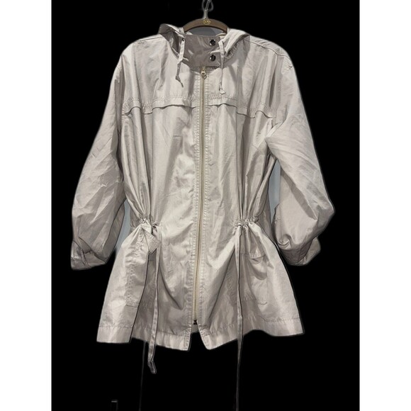 Bass Heritage XL Hooded Utility Jacket Beige Anorak Parka Roll Tab Pockets Zip - Picture 1 of 6